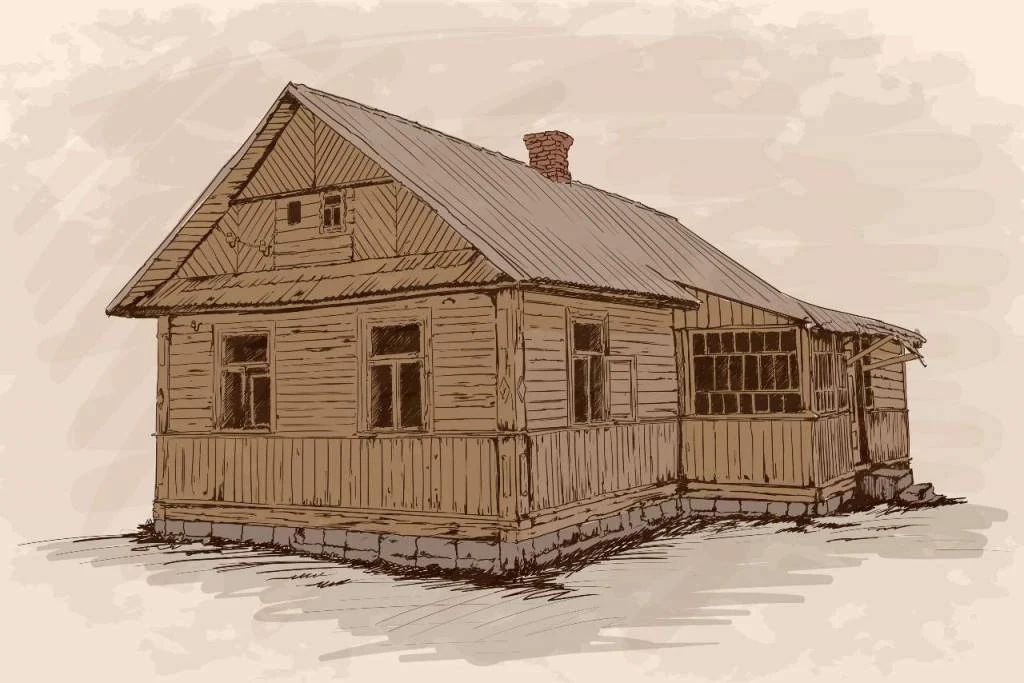 dessin de maison en bois